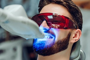 Man undergoing in-office teeth whitening treatment