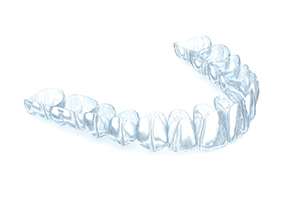 Illustration of clear aligner against plain white background